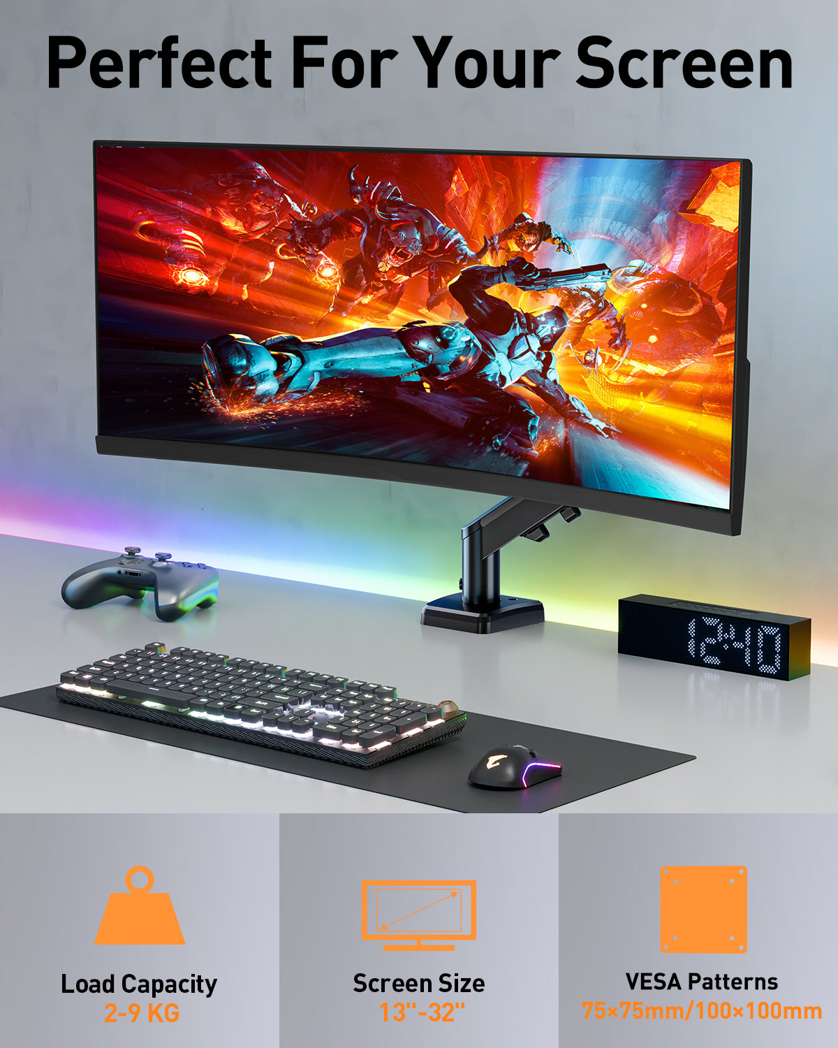 MOUNT PRO Single Monitor Desk Mount for 13-32 Inch Screen, Adjustable Gas Spring Monitor Arm, Computer Monitors Stand with Clamp/Grommet Mounting Base, VESA Mounts Fit 4.4-19.8 lbs Computer