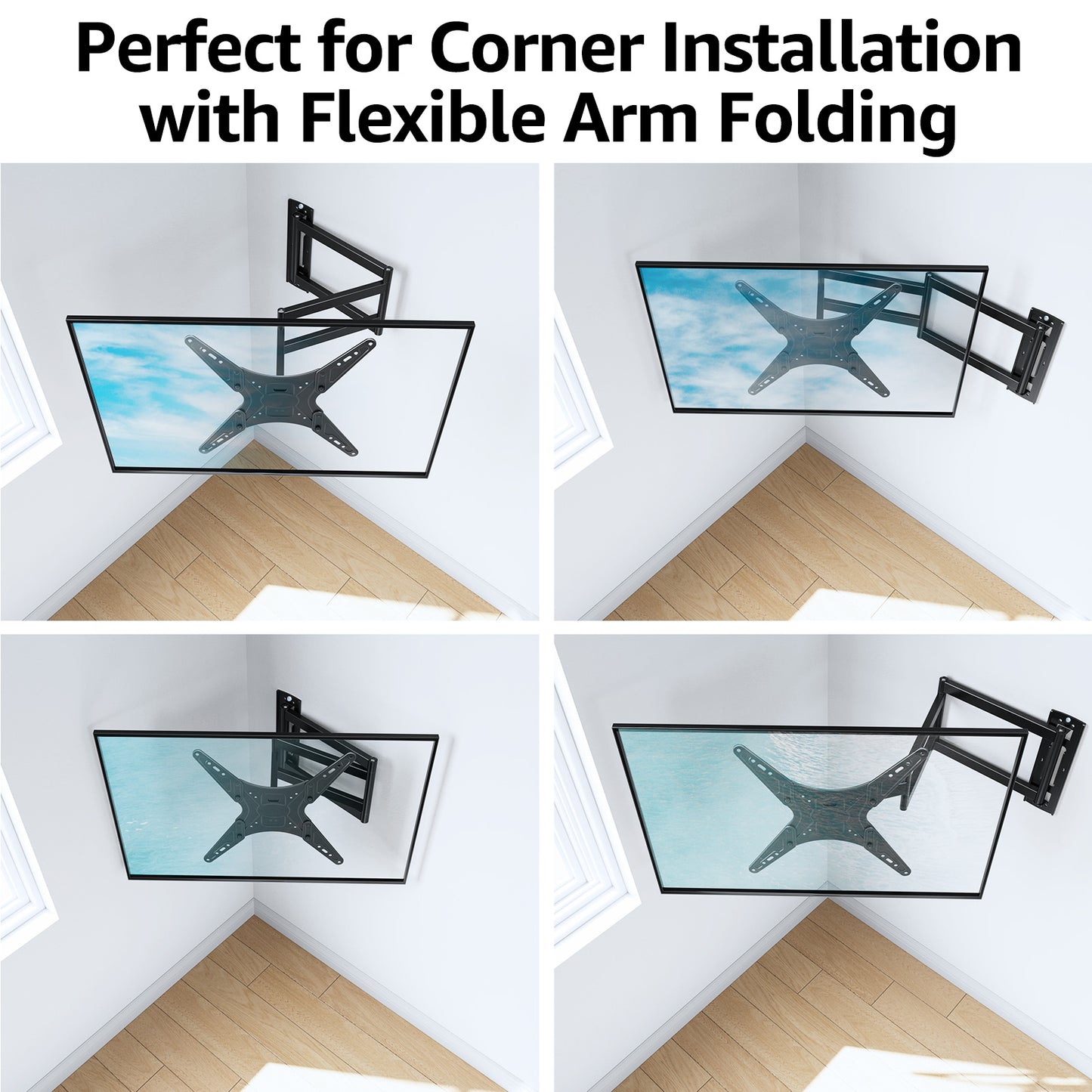 MOUNT PRO Long Arm TV Wall Mount for Most 26-65 Inch TVs, Corner TV Mounts with 37.4 Inch Extension Arm, Swivel Tilt Single Stud Full Motion Bracket Max VESA 400x400mm, Holds to 77 lbs