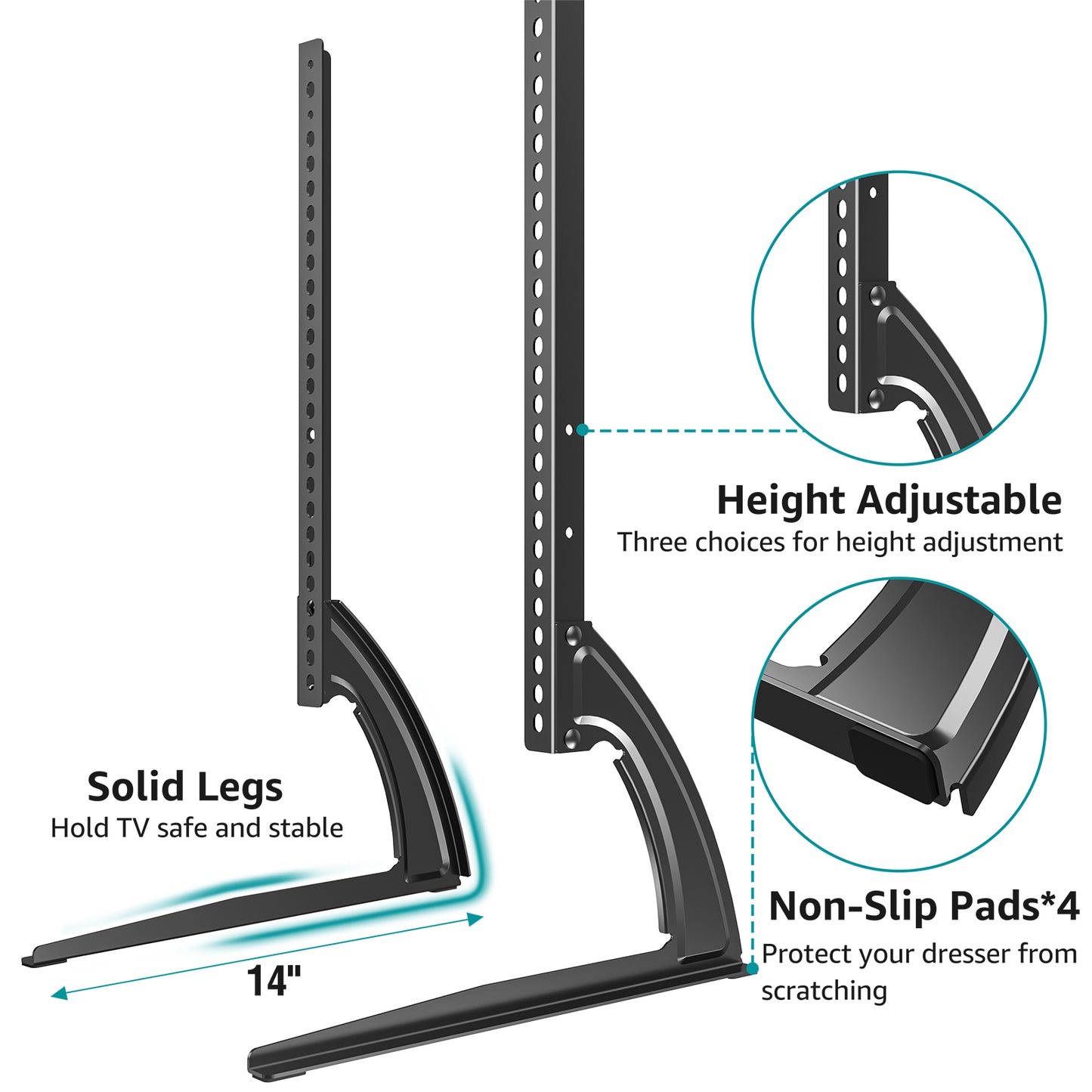 MOUNT PRO Table Top TV Stand for Most 27 to 55 inch TVs, Premium Metal Universal TV Legs Holds up to 88 lbs