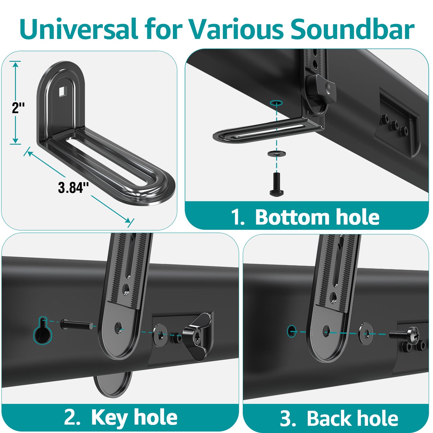 MOUNT PRO Soundbar Mount, Sound Bar TV Bracket, for Mounting Above or Under TV, Fits Sound Bars Up to 15 Lbs, Tool-Free Knob Adjustable Soundabr Bracket with Mounting Hardware