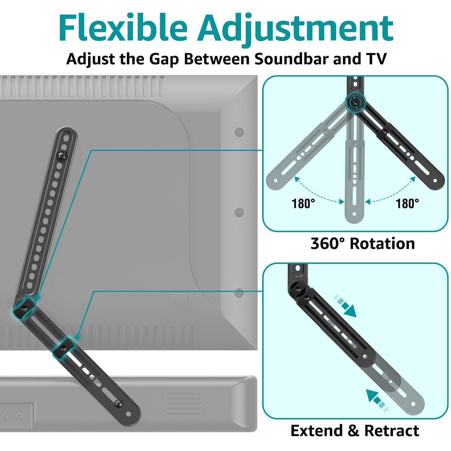 MOUNT PRO Soundbar Mount, Sound Bar TV Bracket, for Mounting Above or Under TV, Fits Sound Bars Up to 15 Lbs, Tool-Free Knob Adjustable Soundabr Bracket with Mounting Hardware