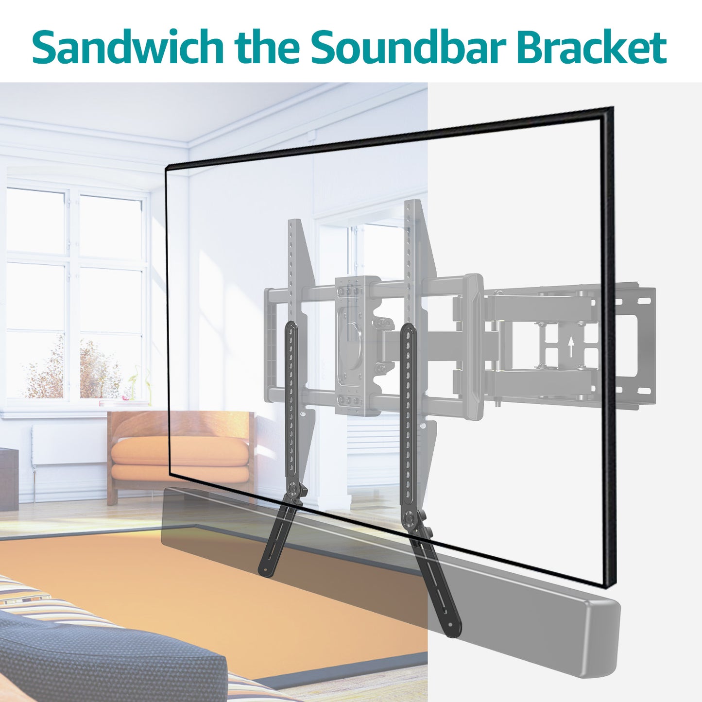 MOUNT PRO Soundbar Mount, Sound Bar TV Bracket, for Mounting Above or Under TV, Fits Sound Bars Up to 15 Lbs, Tool-Free Knob Adjustable Soundabr Bracket with Mounting Hardware