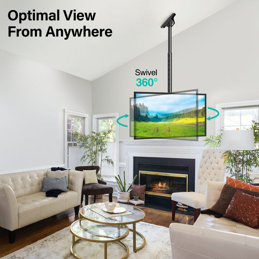 MOUNT PRO Ceiling TV Mount for Most 37-75 Inch TVs, 56.9" Height Adjustable Full Motion Ceiling Mount for Flat or Sloped Roof, Holds up to 99 lbs, Max VESA 600x400mm
