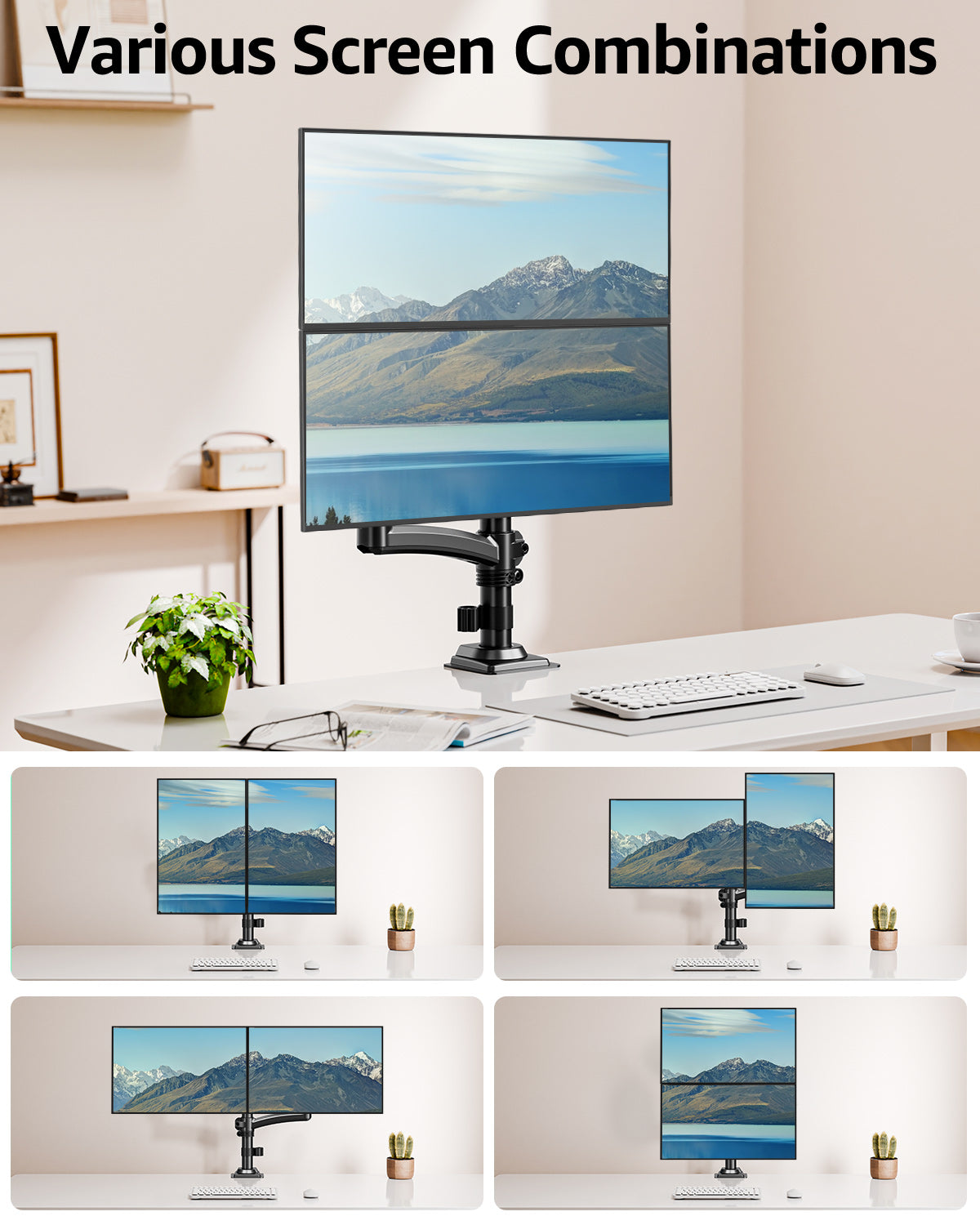 MOUNT PRO Freelift Dual Monitor Arm with Adjustable Gas Spring Stand, VESA 75x75/100x100, 4.4-22 lbs, Black