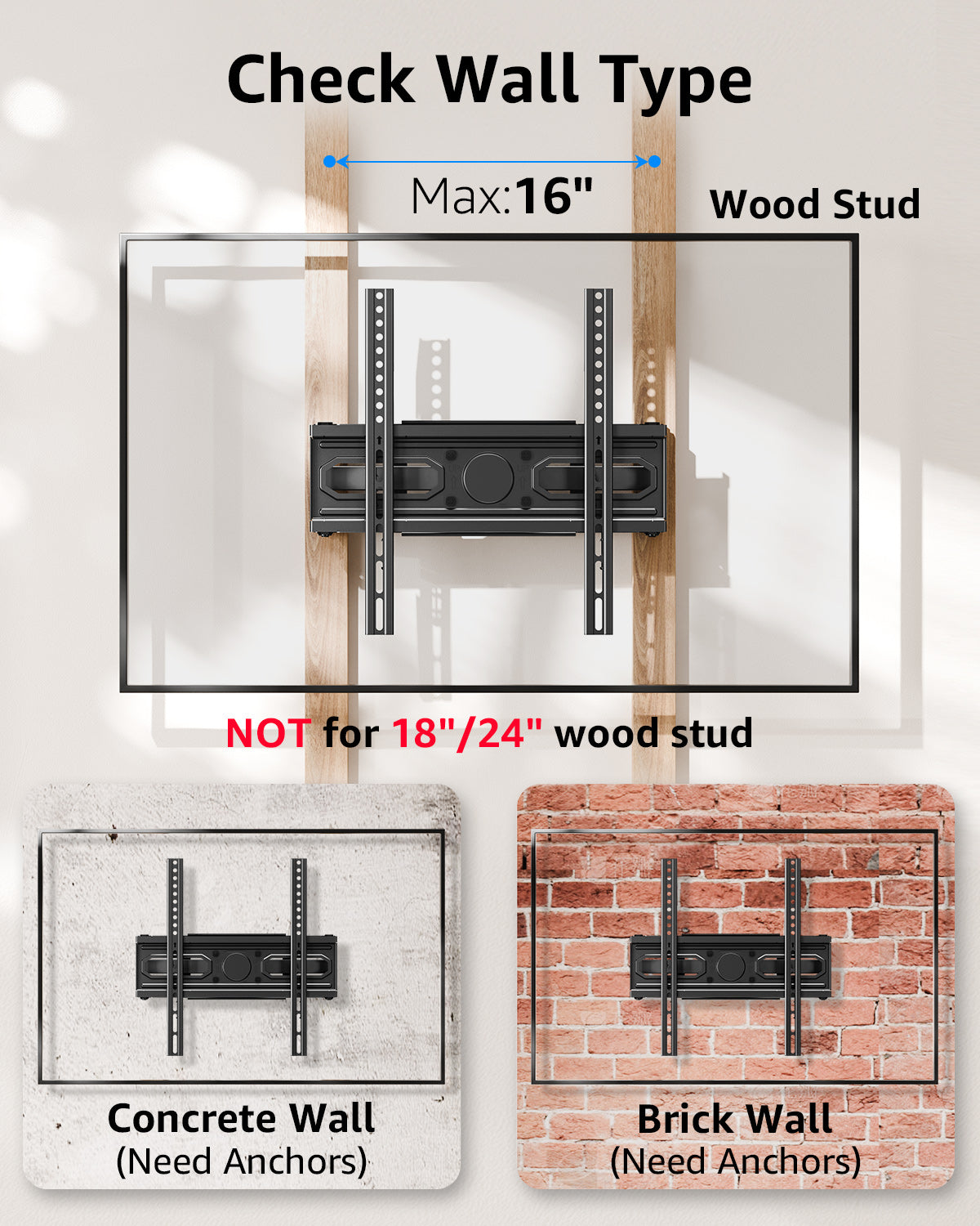 MOUNT PRO Full Motion TV Wall Mount for Most 26-70 Inch TVs, Holds up to 99 lbs, Max VESA 400x400mm, Fits 16" Wood Stud
