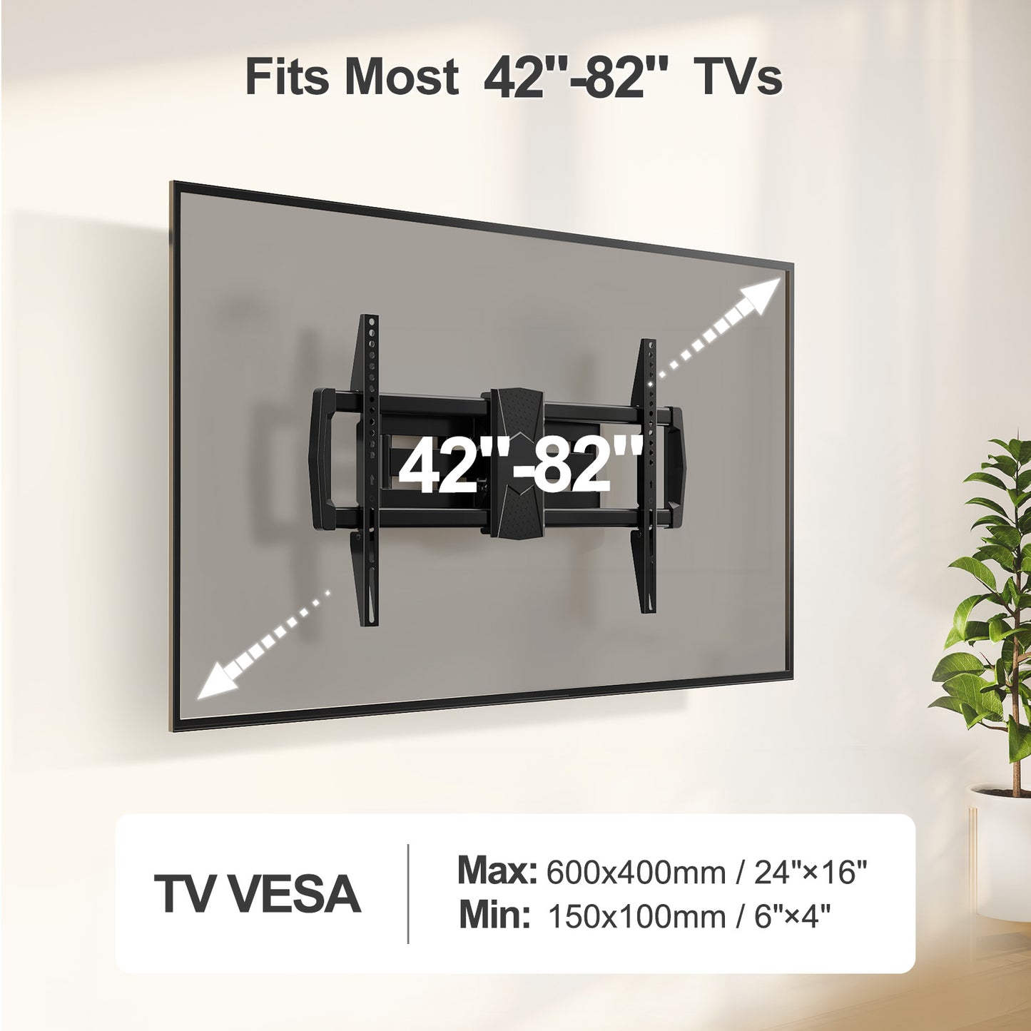MOUNT PRO Full Motion TV Wall Mount for Most 43-82 inch TVs, Wall Mount Bracket with Articulating Swivel and Tilt, Max VESA 600x400mm, Holds up to 99lb