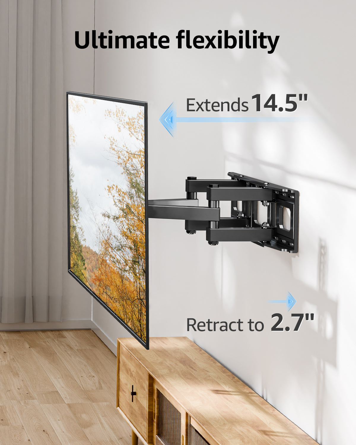 MOUNT PRO Full Motion TV Wall Mount for Most 26-70 Inch TVs, Holds up to 99 lbs, Max VESA 400x400mm, Fits 16" Wood Stud